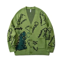 hip hop brand knitted sweater 2021 doodle dinosaur pattern harajuku oversize streetwear loose cardigan pullover men women coat
