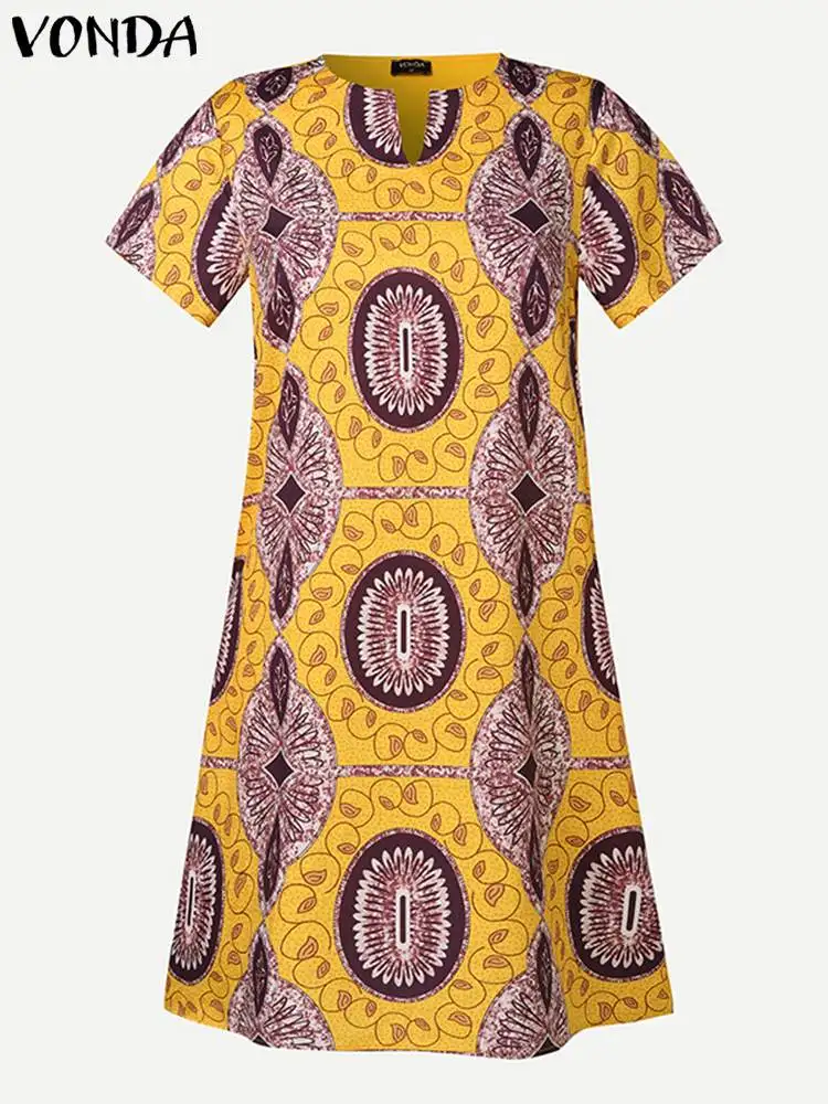 Женское богемное мини-платье VONDA летнее винтажное платье с принтом повседневный