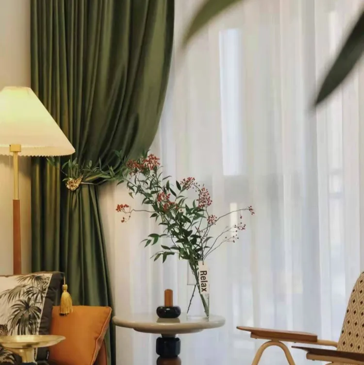 

Бархатные плотные однотонные занавески оливкового и зеленого цвета, нордические современные зеленые занавески для гостиной, спальни, вилл...