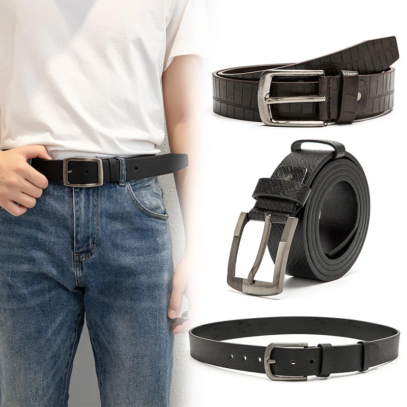 High Quality Men Belt Alloy Square Buckle Male PU Leather Belt Men Male Strap Pin Buckle Fancy Vintage Jeans Waistband Strap