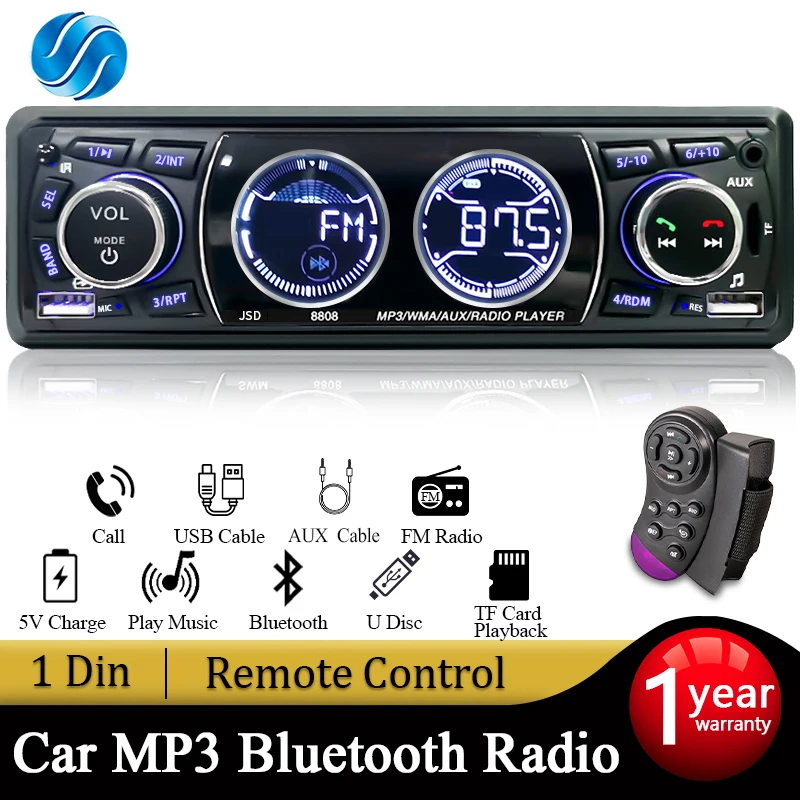 

Автомагнитола SINOVCLE, автомобильный стерео MP3-плеер с поддержкой Bluetooth, 60 Вт x 4, с картой AUX/USB/TF