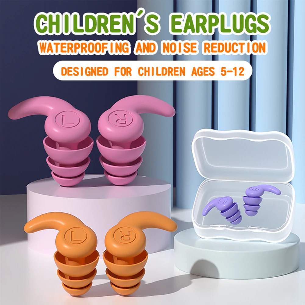 

1 Pair Silicone Earplugs Sound Insulation Waterproof 3 Layers Swimming Ear Plugs Reduction Soundproof for 5-12 Year Old Children