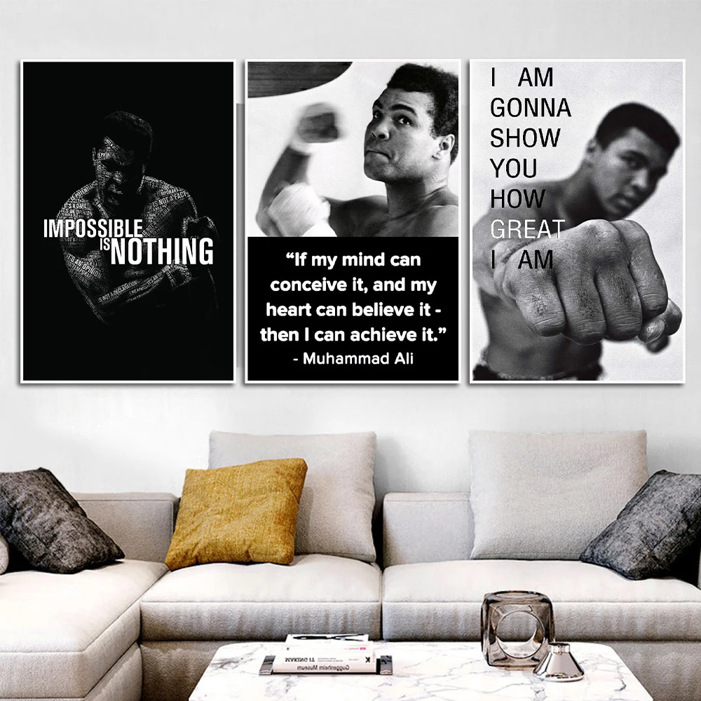 Вдохновляющие цитаты портреты Картина на холсте боксерские спортивные постеры и