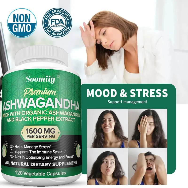 

Soomiig Organic Ashwagandha Capsules - Thyroid & Adrenal Support - Mood Enhancer,Stress Relief, Anxiety, Immune