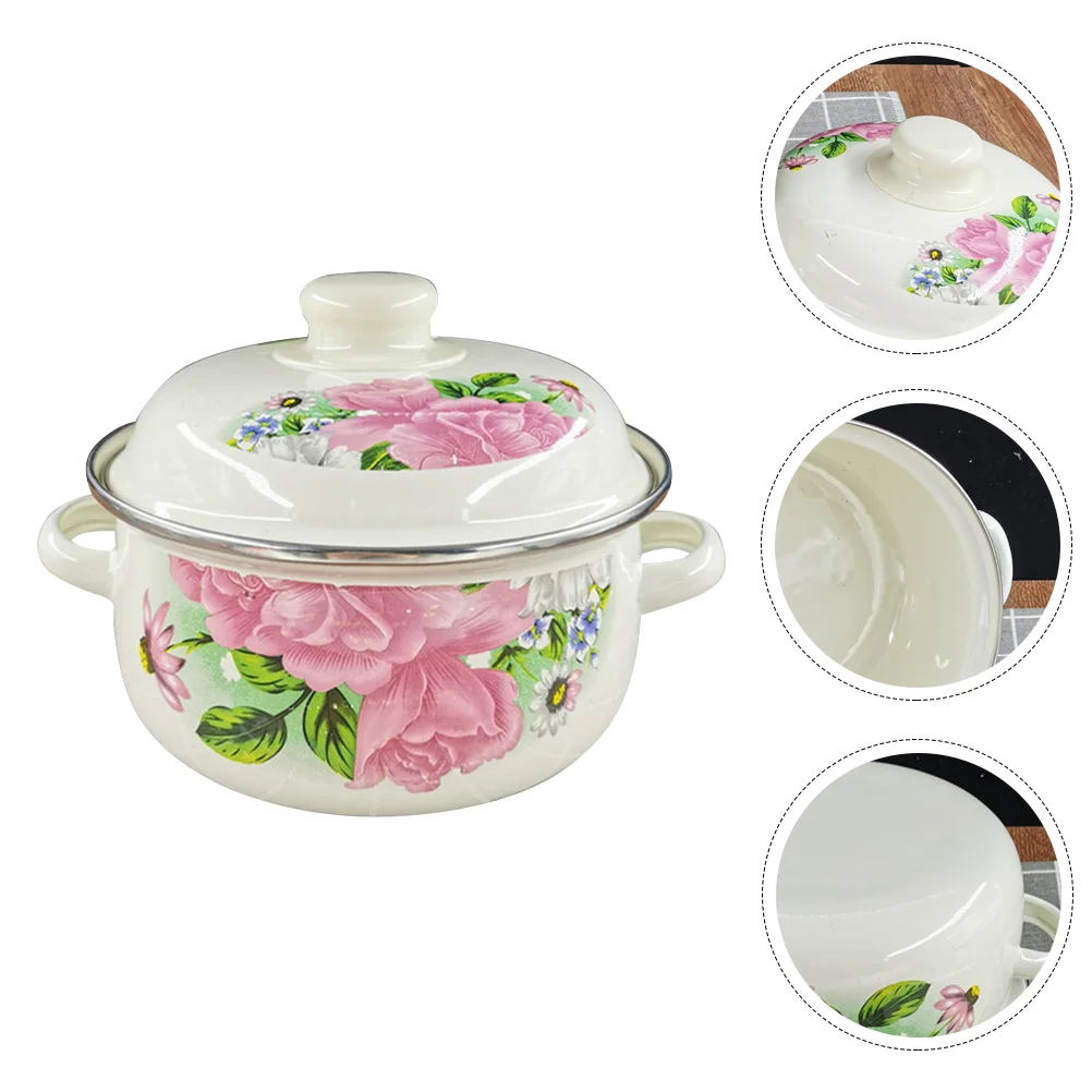 

Enamel Stew Pot Glass Simmer Pot Retro Flower Enamel Stockpot Lid Induction Stock Pot Enamel Amphora Hot Pot Sauce Pan Pot