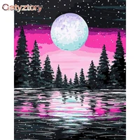 gatyztory frameless paint by numbers kits for adults handpainted 40x50cm frame lake and moon scenery oil picture home art