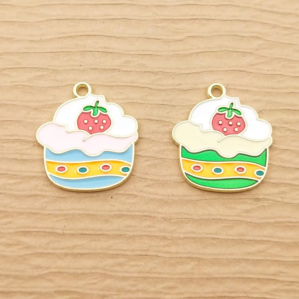 

10pcs Strawberry Cake Charms for Jewelry Making Supplies Bulk Enamel Diy Earring Charm Wholesale Handmade Keychain Pendants