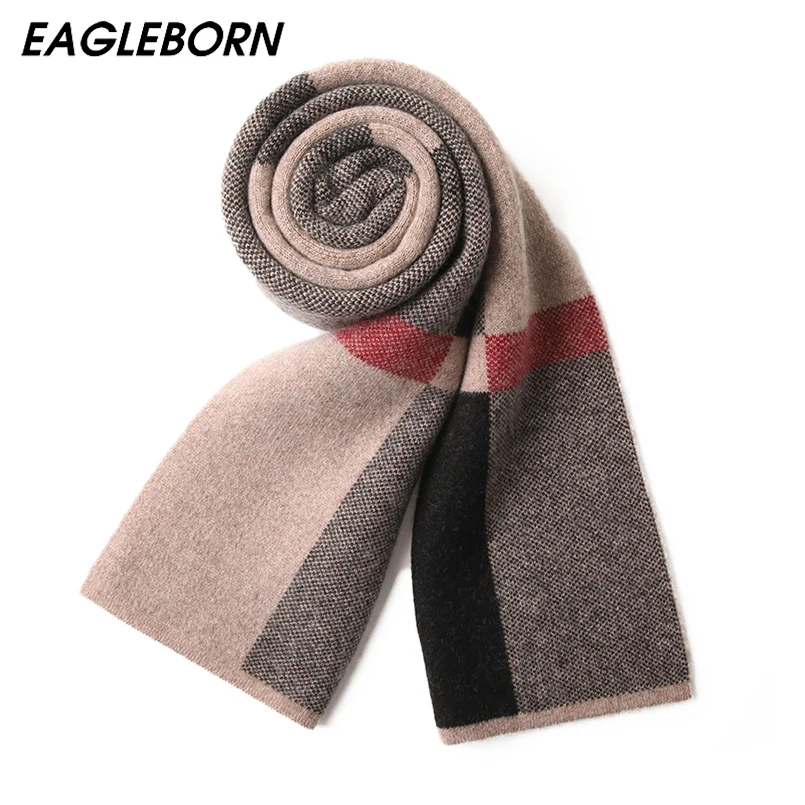 

Мужской полосатый клетчатый шарф, 2023 кашемировый шерстяной шарф в деловом стиле, брендовый мужской шарф цвета хаки в полоску, зима 100%