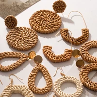 hawaii woman earring handmade geometric rattan weave earrings for women round hexagon drop dangle earring 2021 trend party gifts