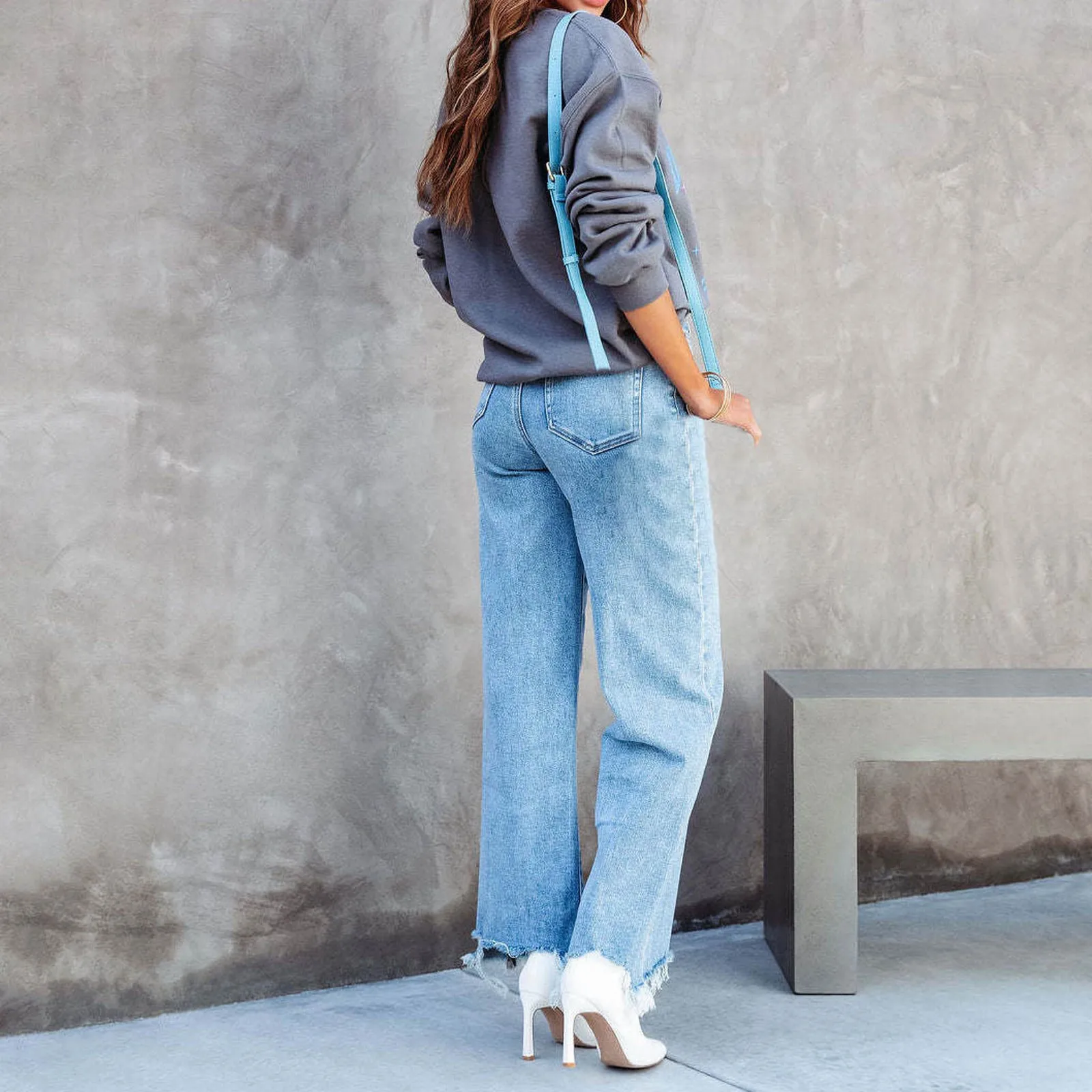 Джинсы Denimcolab женские с завышенной талией Свободные повседневные хлопковые брюки