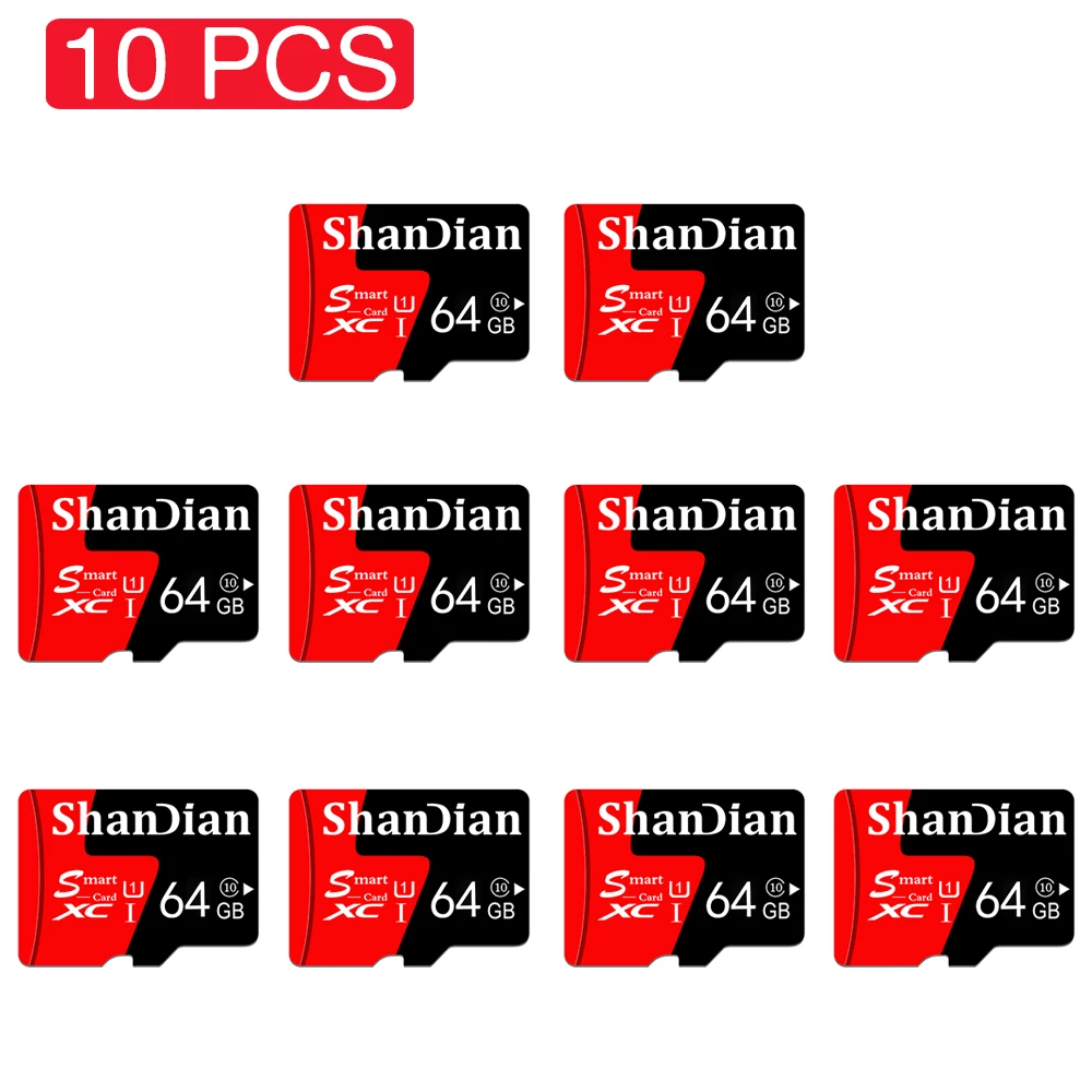 

SHANDIAN 10 PCS LOT Smart SD Card U3 4K video Class 10 High Speed Memory Card 128GB 64GB 32GB 16gb U1 SD Card for Phones Cameras