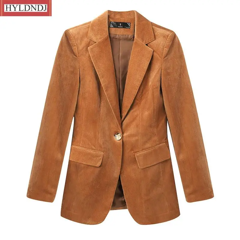 2023Spring Autumn New Women's Long-Sleeved Casual Small Suit Formal Wear Jacket Fashion Slim Slimming Solid Color Corduroy Jacke