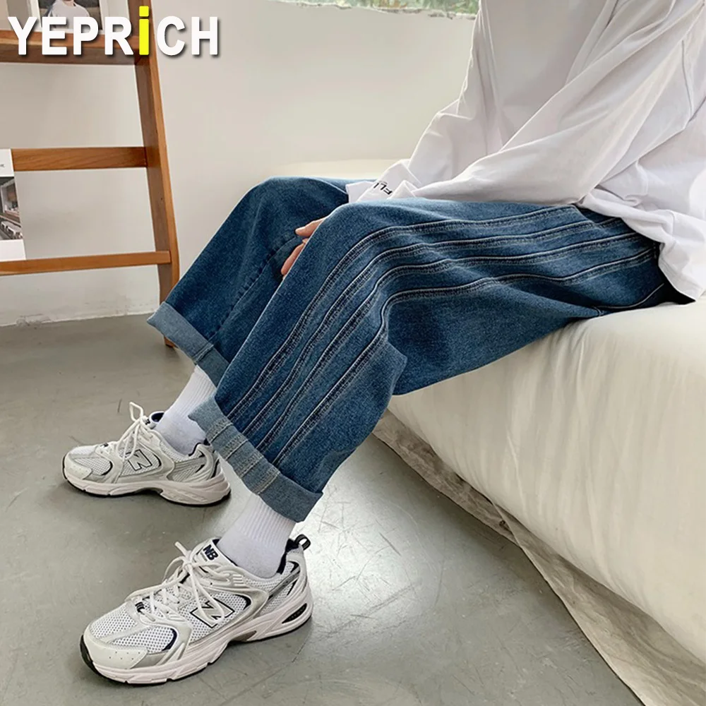 

Baggy Jeans for Men Streetwear Denim Loose Straight Neutral Jean Harem Hiphop Korean Fashion Male Pants