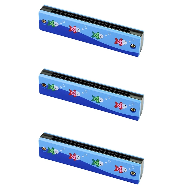 

3X Wooden Harmonica For Children Toys 16 Holes Double-Row Blow Cartoon Woodwind Mouth Harmonica Style 1