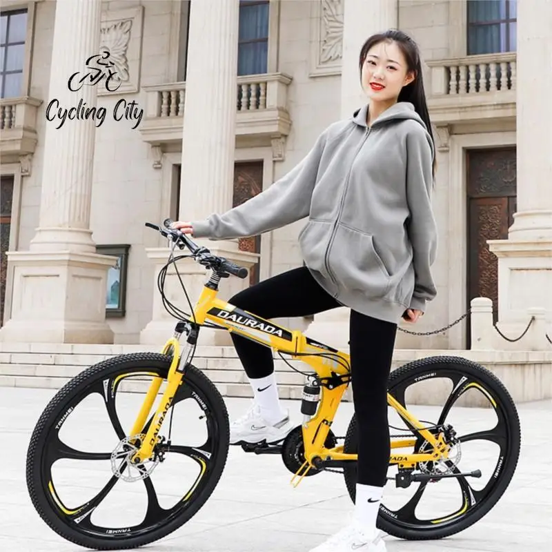 High Carbon Steel One Wheel Folding Mountain Bike 26 Inch 21 Speed Variable Speed Off-road Shock Absorption Dual Disc Brakes New