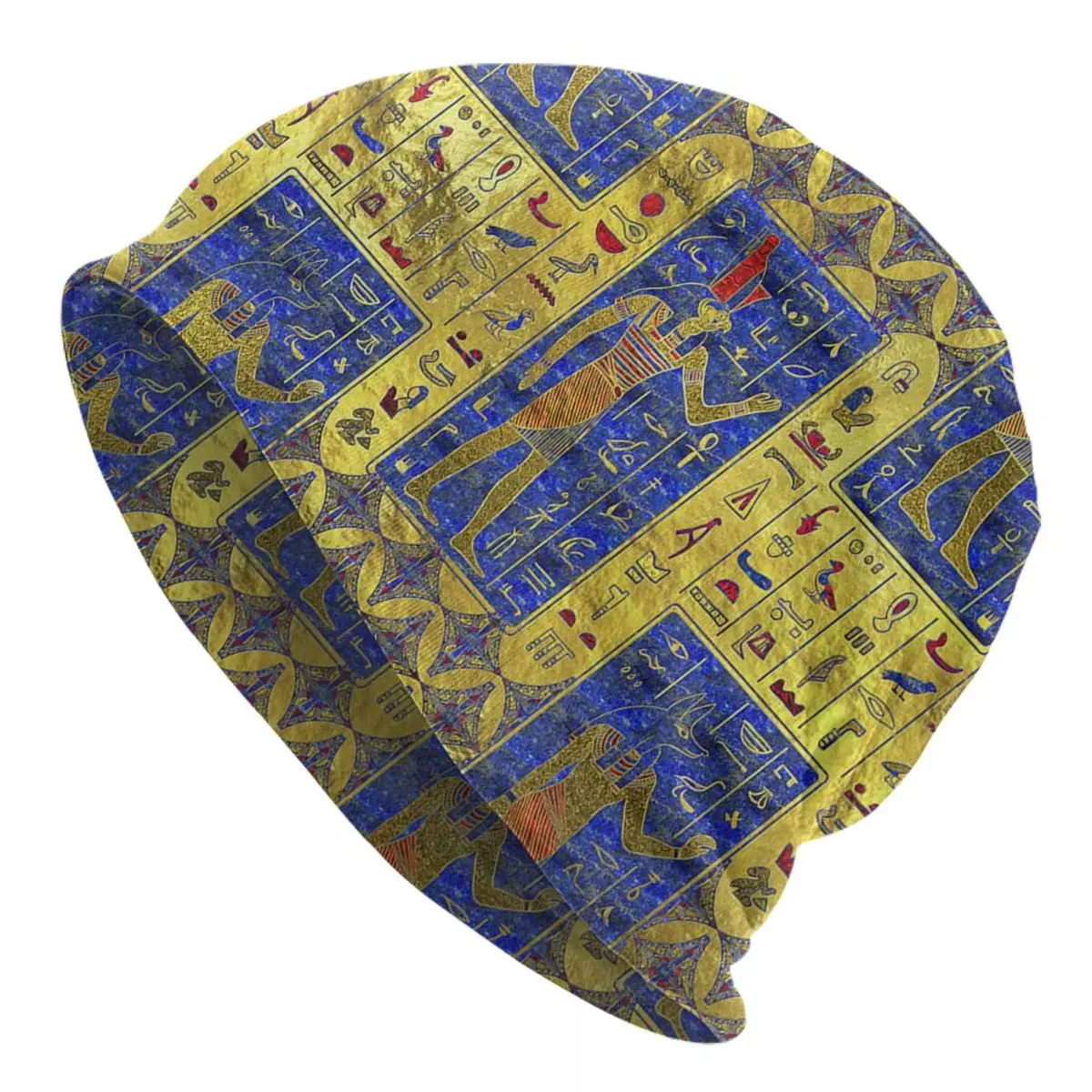

Egyptian Gold Symbols On Lapis Lazuli Adult Men's Women's Knit Hat Keep warm winter Funny knitted hat