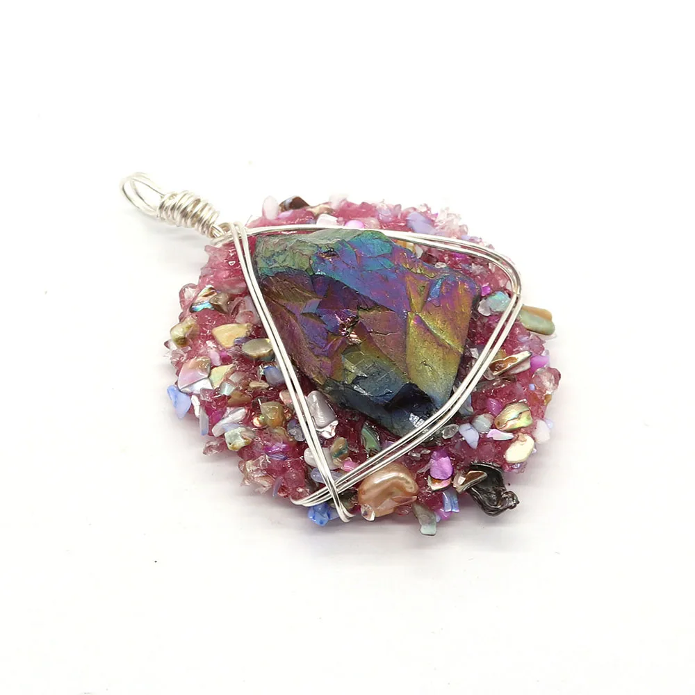 Подвеска из натурального камня асимметричный круглый цветной кристалл 40x52 мм