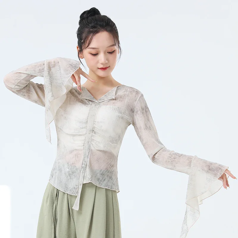 Топ женский для танцев из вискозы с длинным рукавом и V-образным вырезом