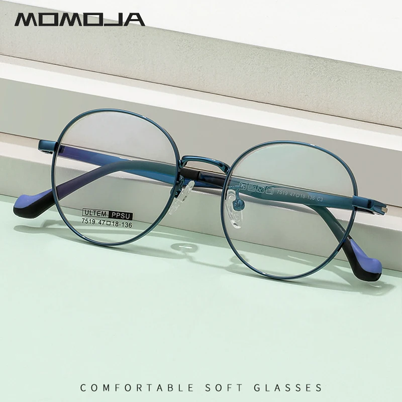 Модные круглые очки MOMOJA в стиле ретро ультратонкие из сплава TR90 оправа для