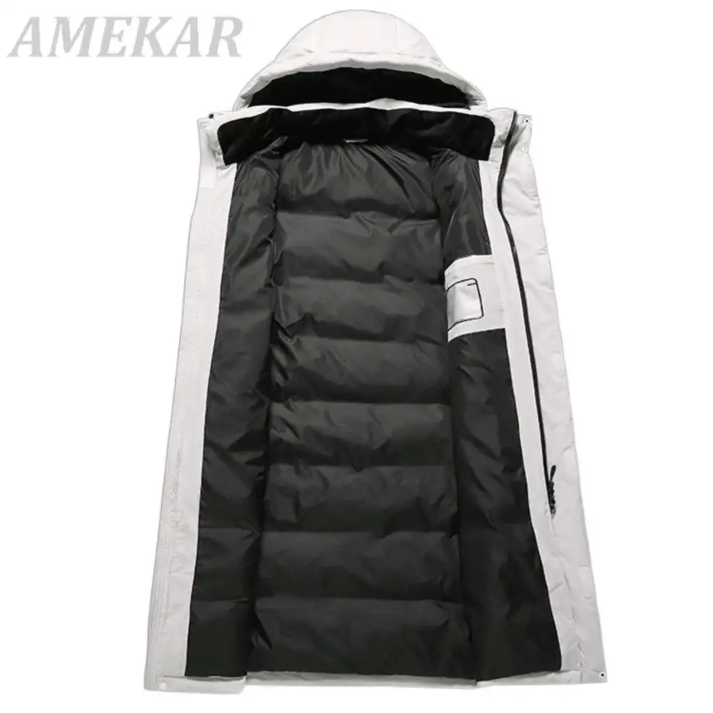 Men's Warm Down Jackets White Duck Down Coat Parkas Winter Thicken Jacket Outdoor Long Overcoat  Male Hooded Zipper Streetwear