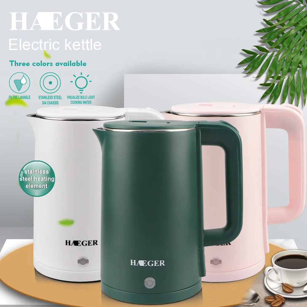 Haeger European Standard Home Appliance Electrical Kettle Automatic Power-off Anti-Dry Kettle Large Capacity Fast Boiler 2L