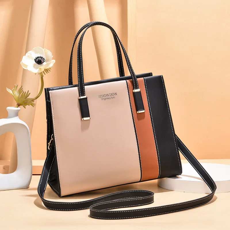 

Роскошная сумка контрастных цветов, женская сумка-Кроссбоди большой вместимости, прошитая сумка с верхними ручками, сумка 2022