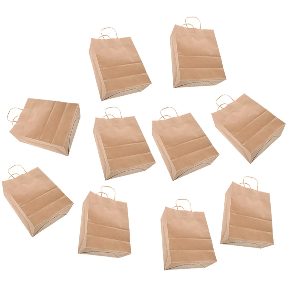 

10 Pcs Tote Bag Festival Gift Goodie Bags Pouch Handle Kids Paper Handles Cookies Container Brown Candy Snack