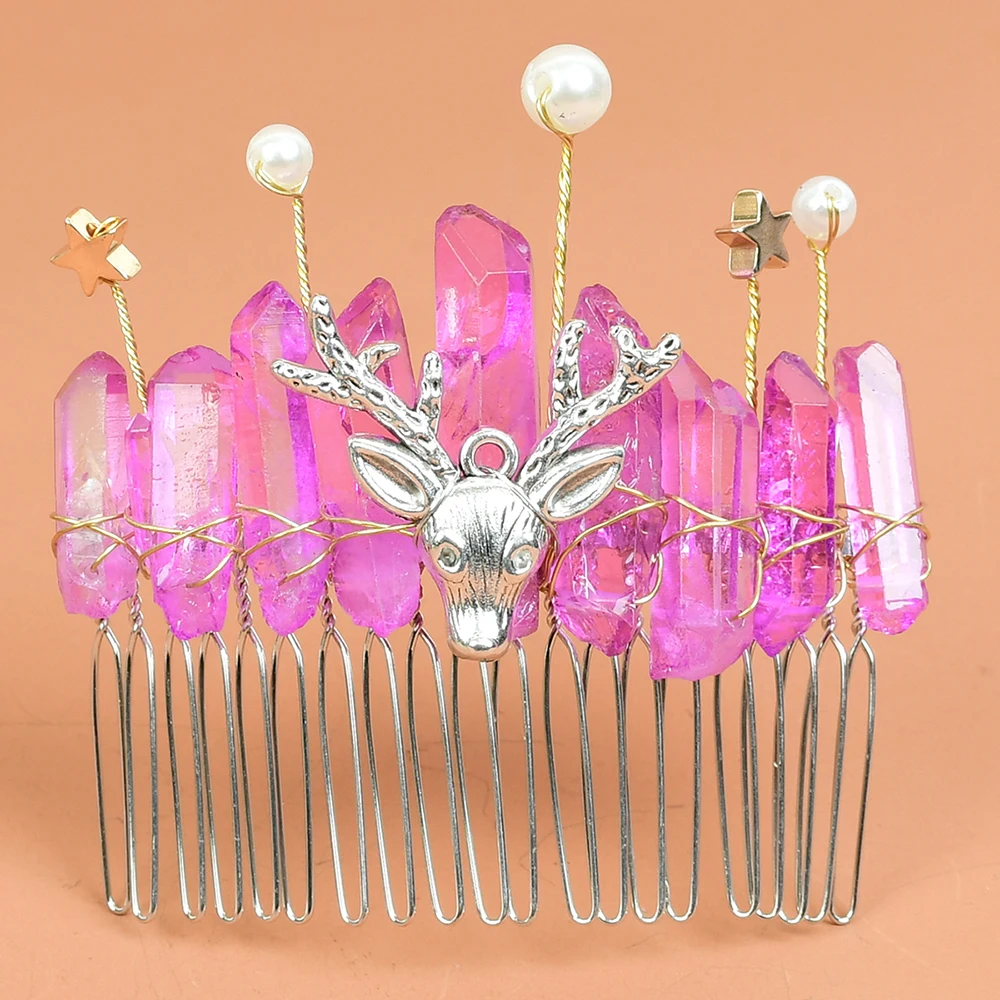 

Tiara Deer Pearl Crystal Hair Comb Crown HairJewelry Battette Headwear Mermaid Wedding Hoop Bridal Hair Accessories Headpiece