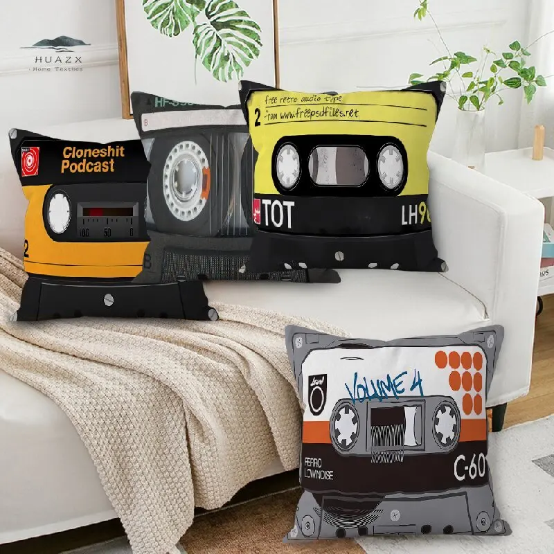 

Vintage Cassette Music Tape Pillow Case Bedroom Living Room Sofa Cushion Cover 45x45cm Home Decor Personality Throw Pillowcase