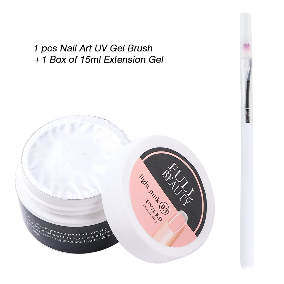 Маникюрный набор для наращивания ногтей розовый УФ-гель с кисточкой быстрое