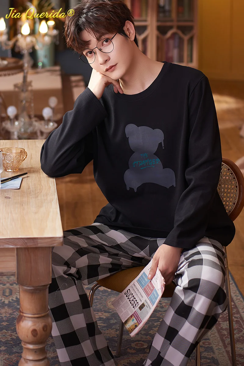 Cotton Sleepwear Winter Autumn Long Sleeve Cartoon Printing Couple's Nightwear Couple Pajama New Fashion Mens Womens Loungewear
