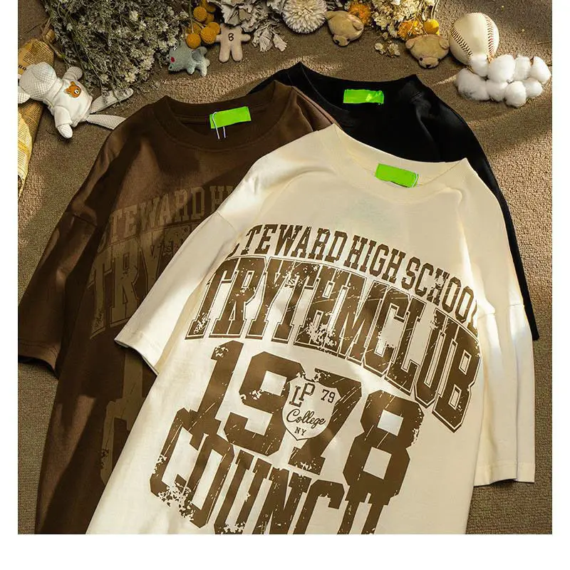 

Summer American retro fashion brand creative letter printed short sleeve t-shirt men loose casual ins half sleeve T-shirt y2k