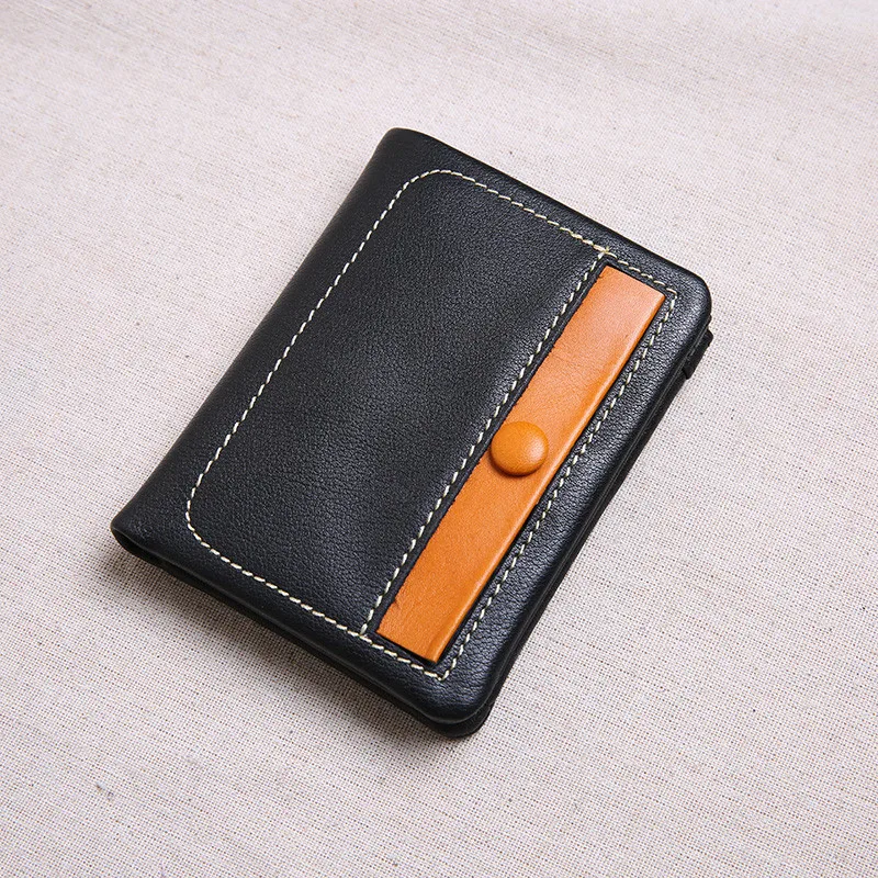 Fashion luxury Real leather men and women short hit color buckle handmade small wallet soft leather small fresh everyday wallet