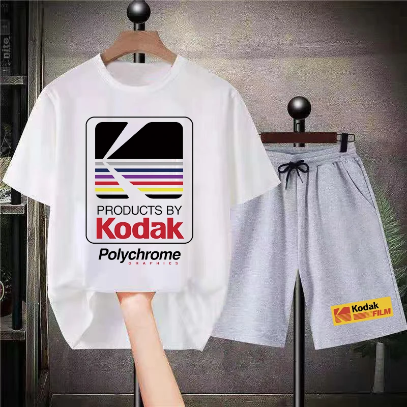 Kodak Men Set Korean Style Summer Wild T Shirt and Shorts Sets 100 Cotton T-Shirts Women Tracksuit 2 pieces Print Free Shipping