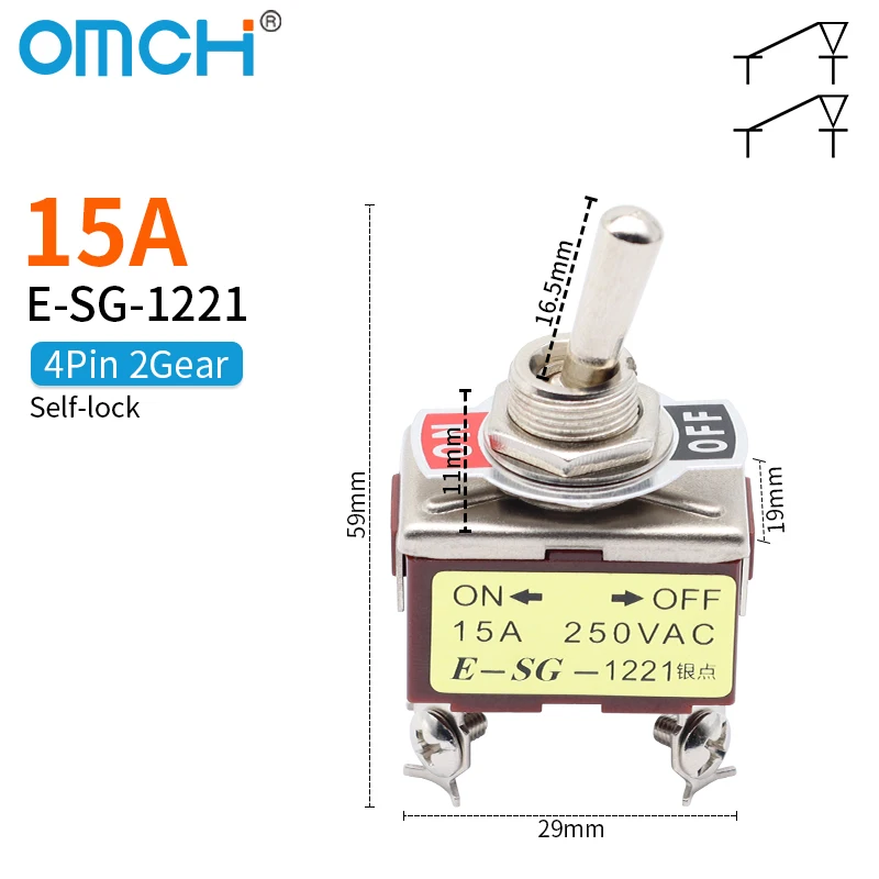 

Переключатель NUODA OMCH 2/3/4/6/8/9/12 Pin серебряный контакт 15A 250VAC