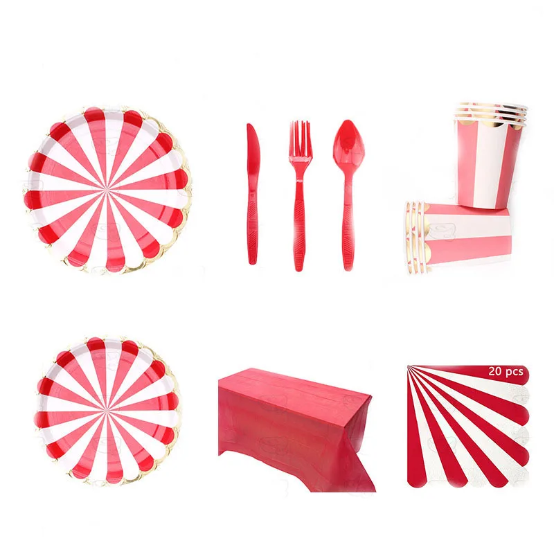 

Circus Theme Party Decorations Red White Striped Xmas Banners Disposable Tableware Set Supplies Plate Cup Kids Birthday Party