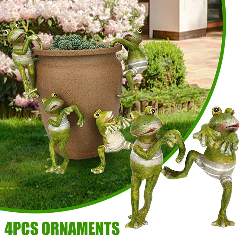 

4 Pcs Resin Animal Doll Sculptures Set Cute Creative Frog Flowerpot Decoration Garden Decoration For Practical Garden Ornaments