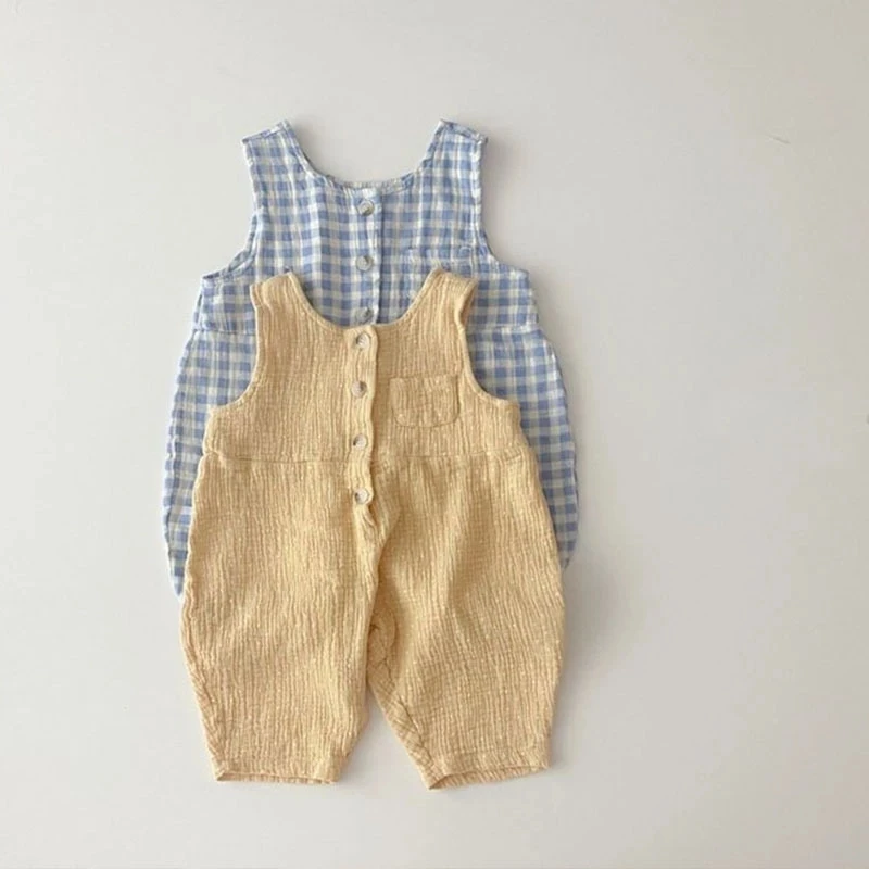 

Baby Boys Plaid Fashion Cotton Yarn Romper Toddler Girls Summer Thin Sleeveless Solid Jumpsuit Infant Clothes Onesie
