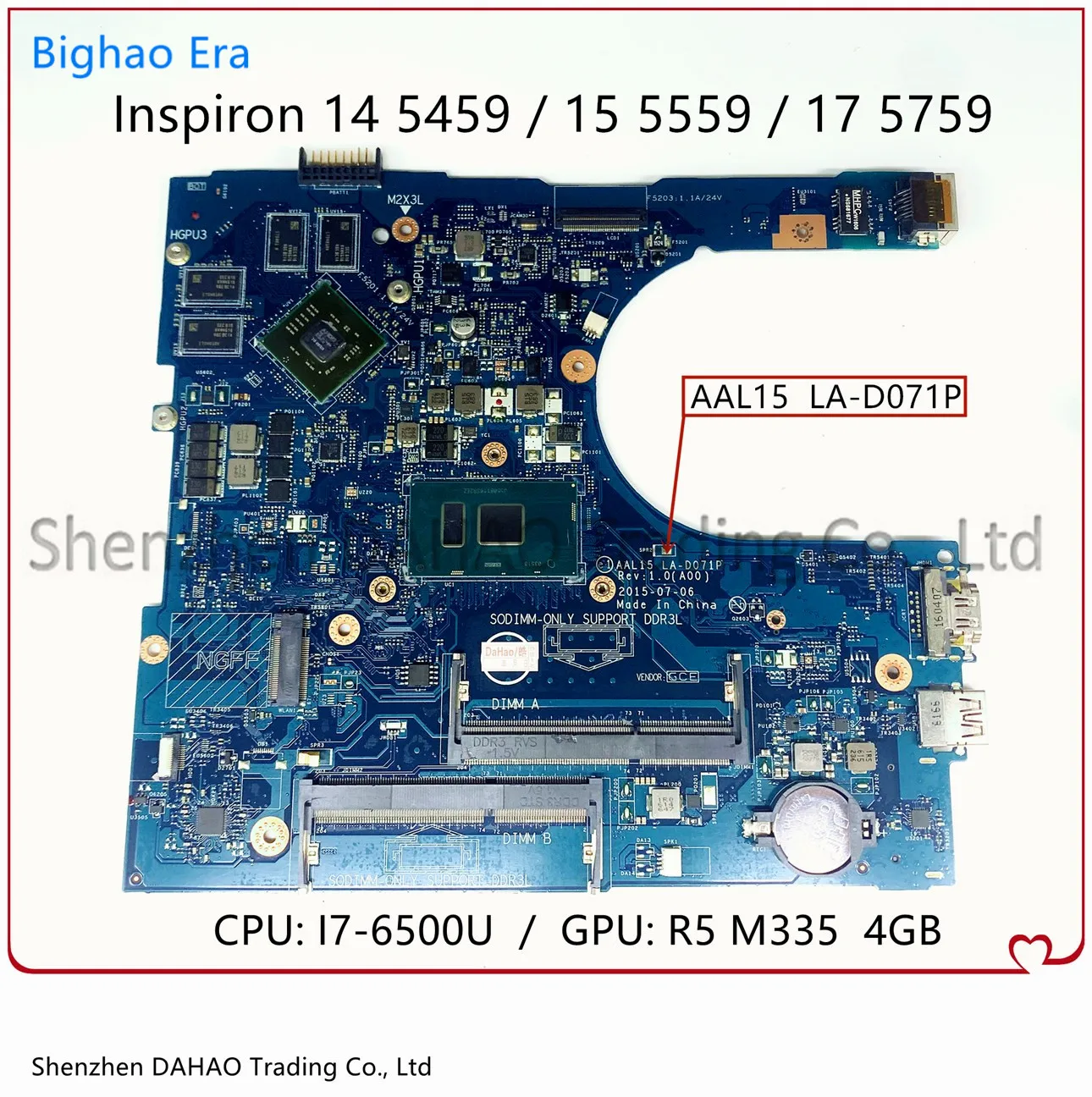 

For DELL Inspiron 5459 15 5559 17 5759 Laptop Motherboard W/ I7-6500U R5 M335 4GB-GPU CN-0F1J0W 0YVT1C AAL15 LA-D071P Mainboard