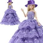 1 комплект фиолетового платья для куклы BJDBUS, свадебное кружевное платье с шляпой и юбкой принцессы, Одежда для куклы Барби, аксессуары для девочек, игрушки сделай сам