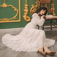 women spring summer 2022 new gentle super fairy princess long white dress retro palace style square nneck lace dress medieval