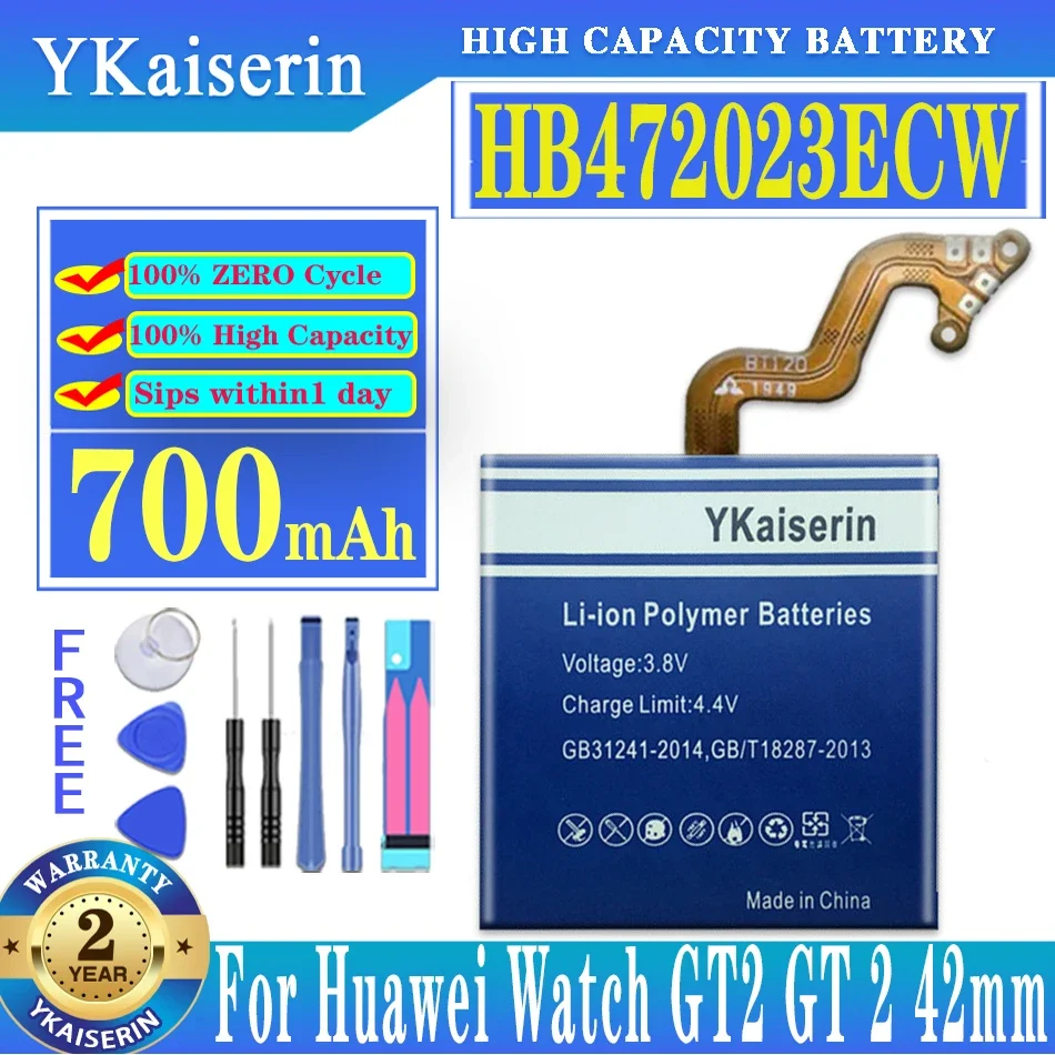 

Аккумулятор ykaisin HB472023ECW 700 мАч для Huawei Watch GT2 GT 2 42 мм, аккумулятор, быстрая доставка
