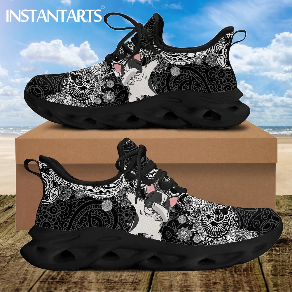 

Женские богемные кроссовки INSTANTARTS, повседневная обувь на плоской подошве с принтом быка и собаки, на шнуровке, дышащие