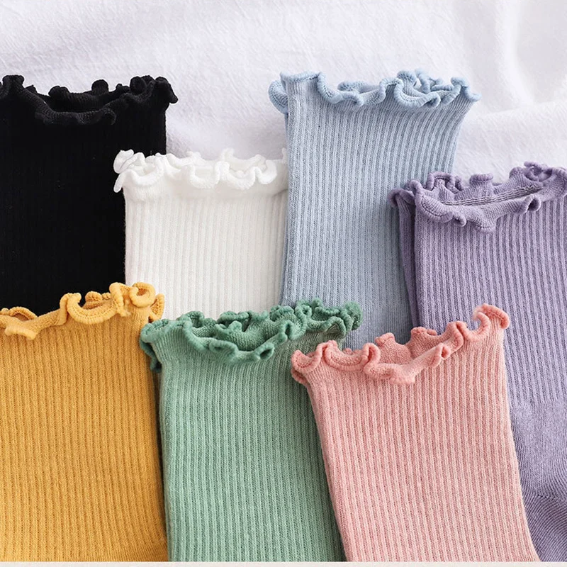 7 Pairs Spring Summer Fungus Lace Socks Women Socks Japanese Korean Cute Harajuku Pile Socks Solid Color Cotton Socks