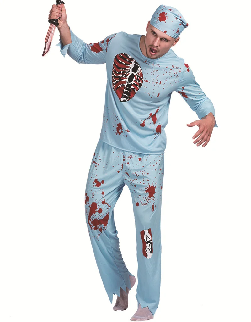 

2022 Adult Zombie Bloody Doctor Halloween Costume Red Bloody Skeleton Death Surgeon Cosplay Carnival Easter Purim Fancy Dress