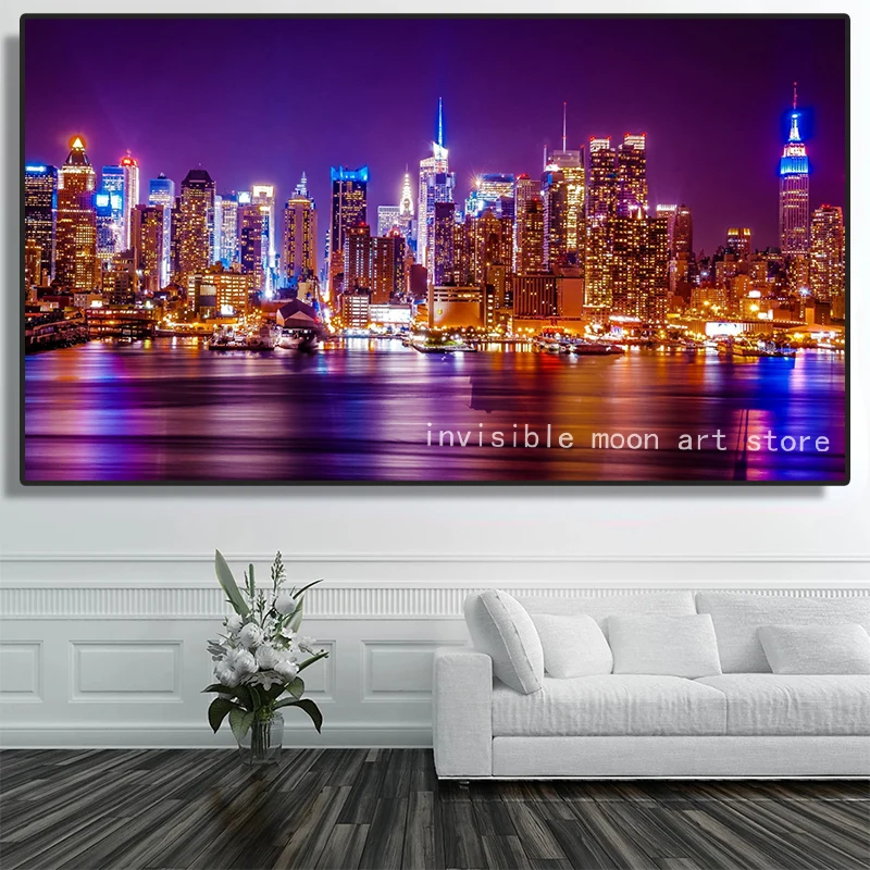 Современный модный художественный постер с изображением Нью-Йорка и ночной