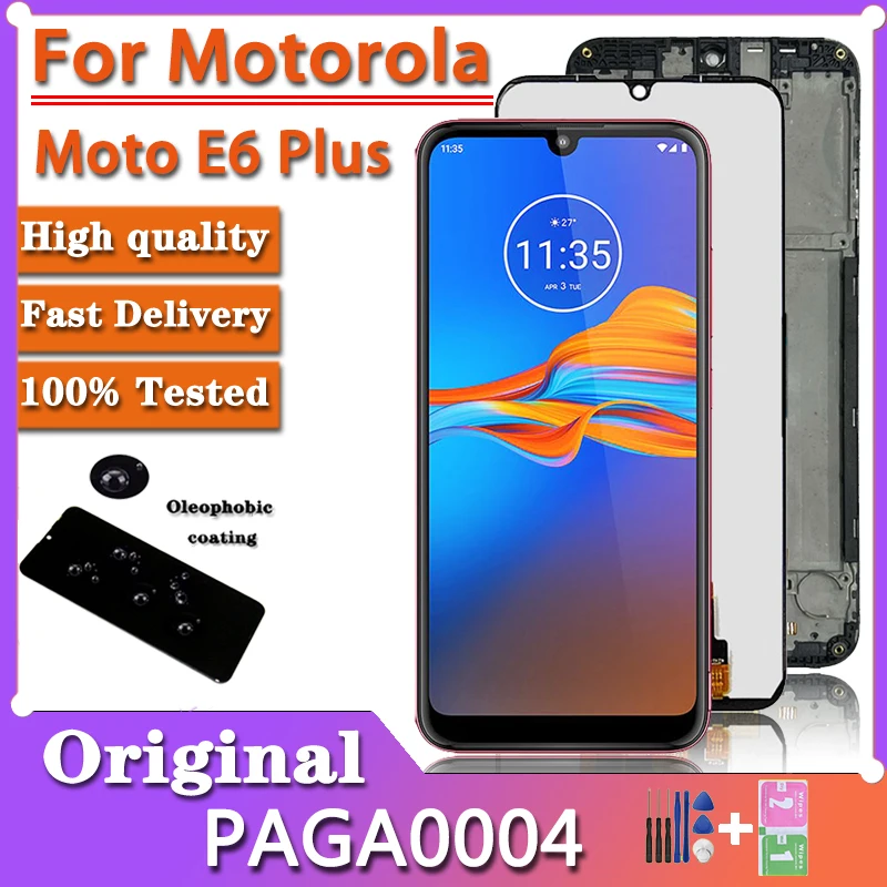 Оригинальный цифровой преобразователь сенсорного ЖК-экрана для Motorola Moto E6 Plus LCD PAGA0004 с рамкой