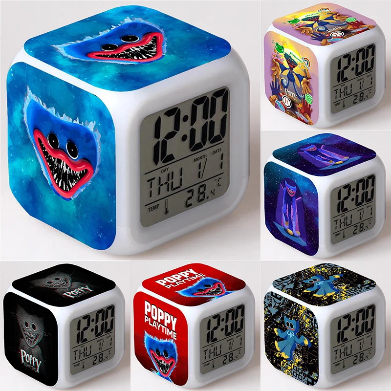

Child Poppy Playtime Alarm Clock Action Figures Digital Reloj Despertador Saat Led Clock Collection Toys with Thermometer