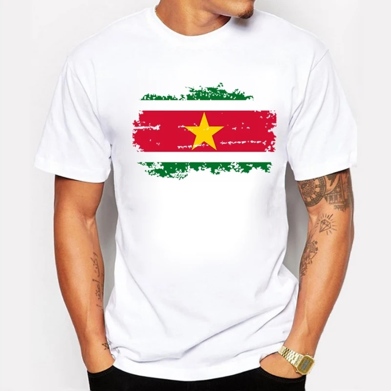 

Suriname Flag T shirt Men Casual Short Sleeve Cotton Design Nostalgia Print T-shirts Suriname National Flag Tshirts