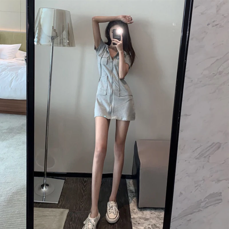 Платье женское приталенное с коротким рукавом винтажный кардиган капюшоном